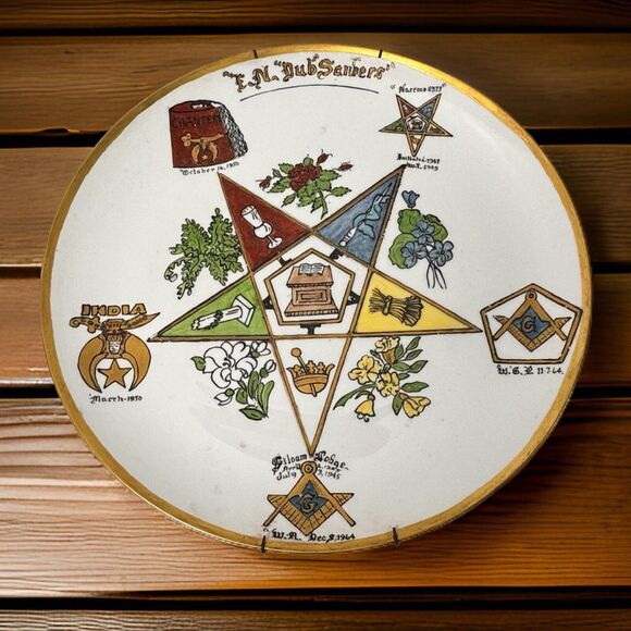 Sanders Mfg Co. "Order of the Eastern Star" plate, vintage bone china 13 inches - Picture 12 of 12